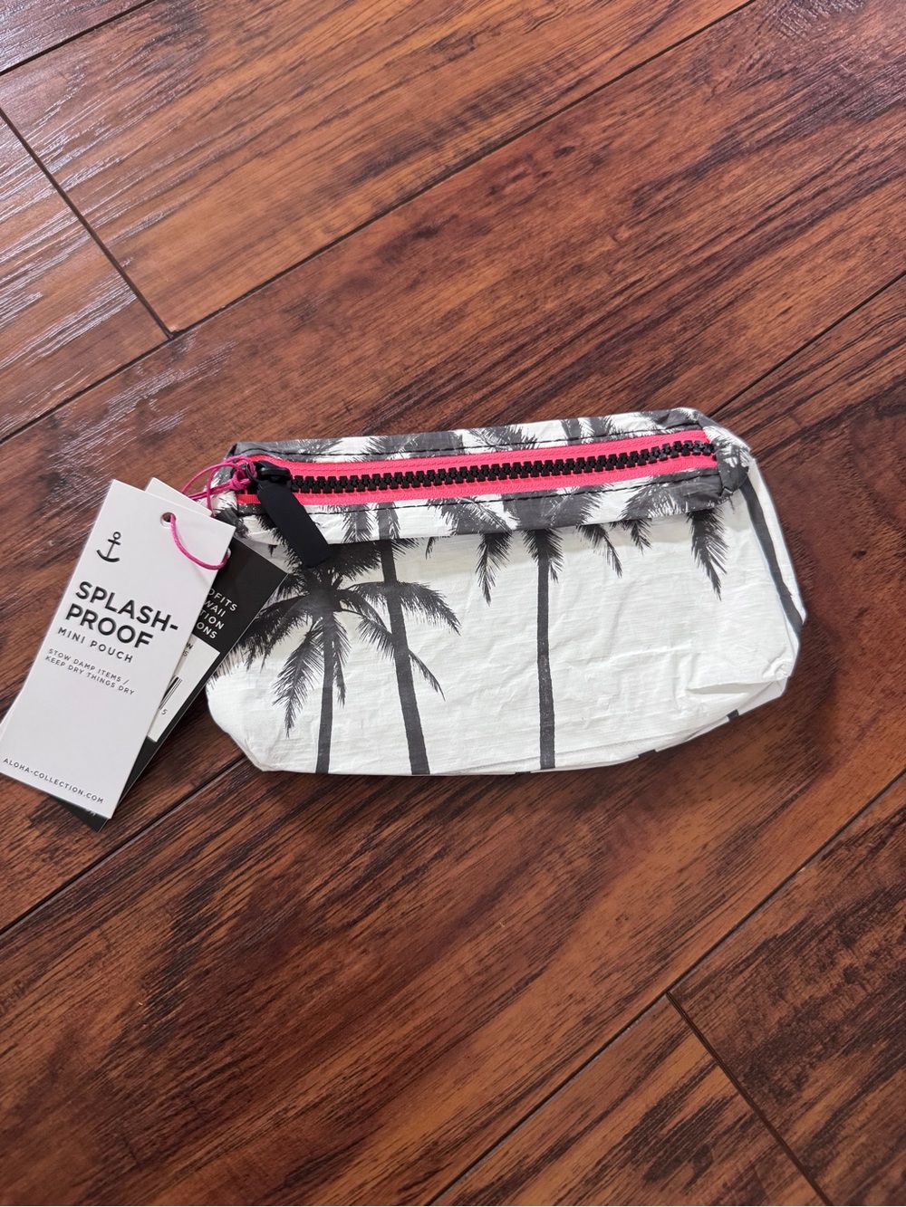 ALOHA Collection Mini Pouch with Black Palms and Pink Zipper